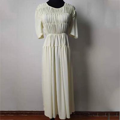 China White Smocked Ladies Elegant Dresses , High Waisted Pleated Midi Dress for sale