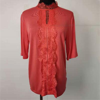 China Half Sleeves Women'S Knitted T Shirt With Delicate Lace Decoration for sale
