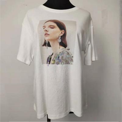 China Loose Fit Sequin T Shirt Women's Casual Wear With Digital Printing Pattern for sale