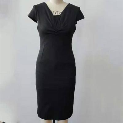 China V Neck Ladies Elegant Dresses , Black Short Sleeves Cold Shoulder Pencil Dress for sale