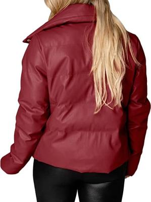 China Zip Up Faux Leather Puffer Winter Down Jackets Zipper Closure for sale
