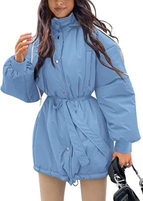 China 100% Polyester Belted Ladies Long Puffer Coat Jackets Zipper Closure for sale
