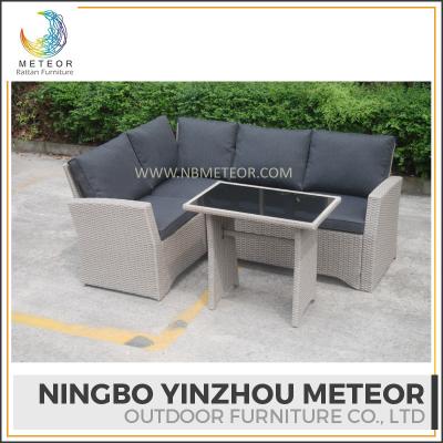 China KD elegant patio rattan dining sofa sets and rectangular table european outdoor furniture for sale