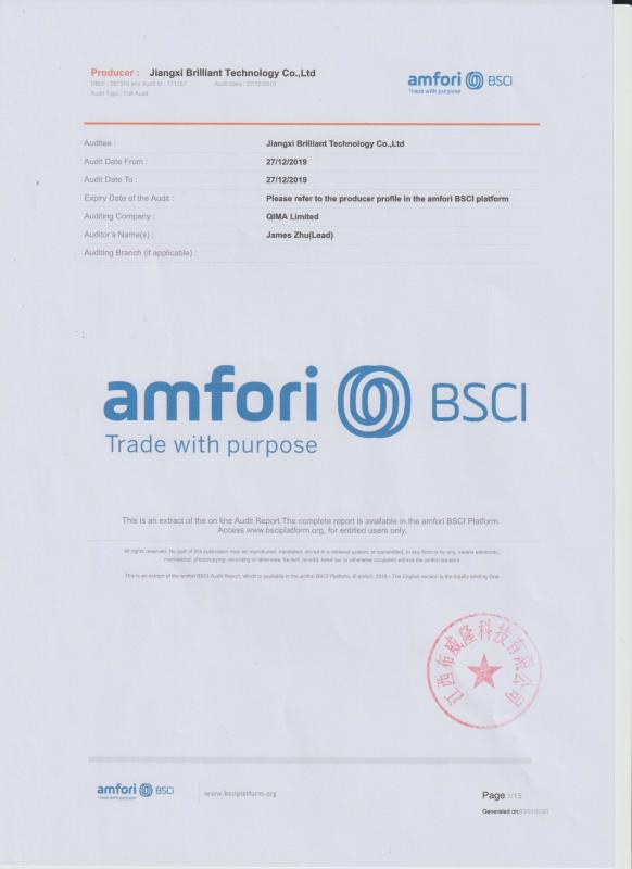 AMFORI BSCI Certification - Jiangxi Brilliant Technology Co., Ltd.