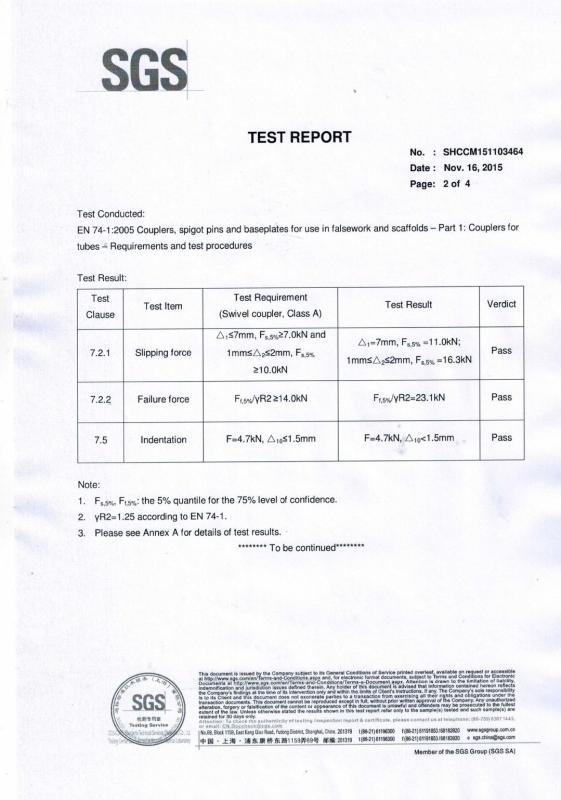formwork coupler test report - Zhengzhou Duorui enterprise Co., Ltd