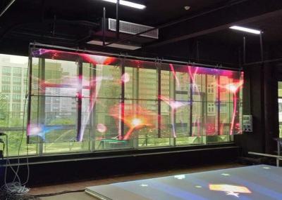 China Flexible Led Curtain Display , 7.5mm X 8mm Transparent Led Video Wall for sale