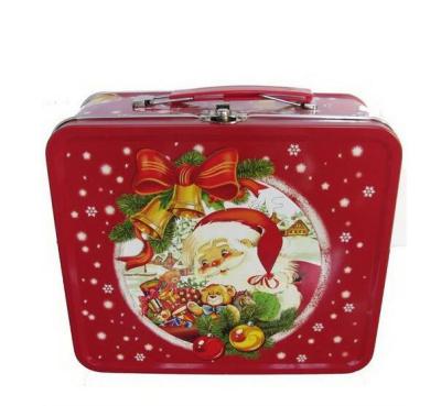 China LOGO Printing Rectangle Metal Tin Lunch Box With Christmas Artwork for sale