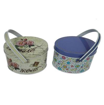 China Flower Print Small Tin Containers For Candy Packaging / Tinplate Handle Tin Boxes for sale