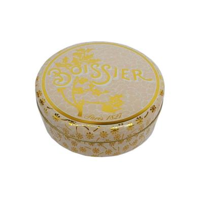 China Gold Flower Print Metal Tin Containers With Round Shape Dia 80mmx25mm for sale