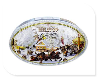 China Oval Tea Tin Canister With Inner Golden Color Metal Box Custom Print Accepted for sale
