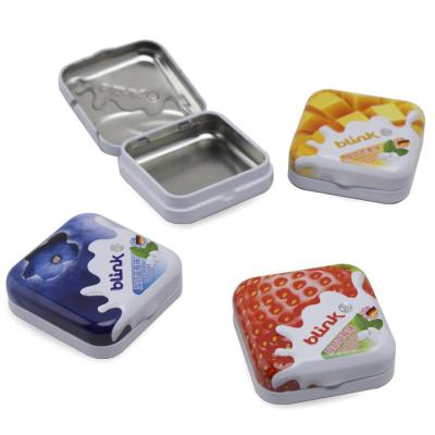 China Small Square Tin Box with Lid Printed Metal Storage Boxes for Mints Tin Food Containers Te koop