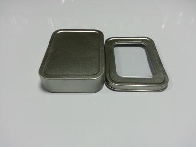 China Silver Plain Mini Tin Cans , Square Clear Window Gift Containers for sale