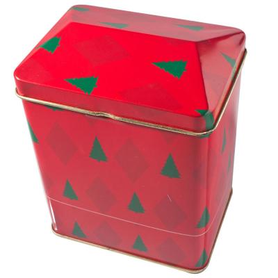 China Red Printed Empty Gift Tins With Cover , House-Shaped Tin Jar for sale
