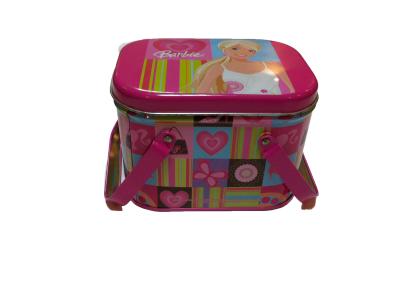 China Portable Lunch Metal Tin Box Two Handles Pink Thickness 0.23mm for sale