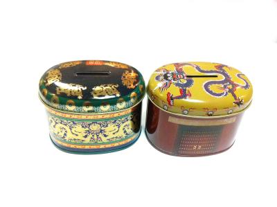 China Painting Tin Coin Box 0.23mm Containers For Saving , 105x75x80mm for sale