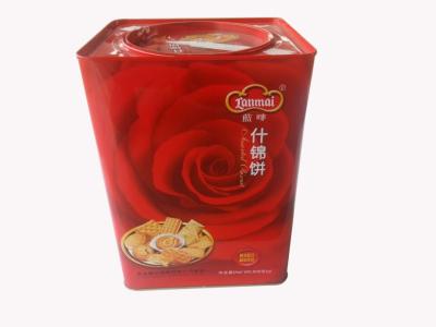 China Red Square Tin Cookie Containers 0.23mm Tinplate With Round Lid for sale