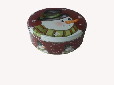 China 2017 XMAS Round Tin Cookie Containers , Diameter 200mm,Height 80mm ,Gold Color Inside for sale