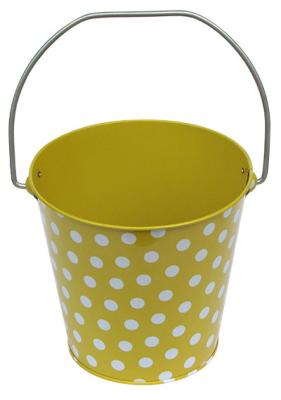China Recyclable Metal Tin Bucket With Handle And White Dots On Body , Solid Color Inside for sale