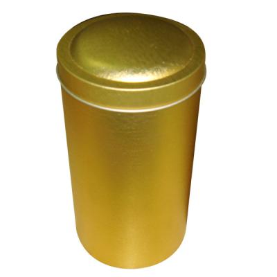 China Special Golden Color Painted Tin Tea Canisters , Round Shape Box for sale