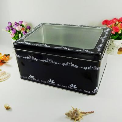 China Black Metal Tin Container With Silver Bottom Tranparent Window for sale