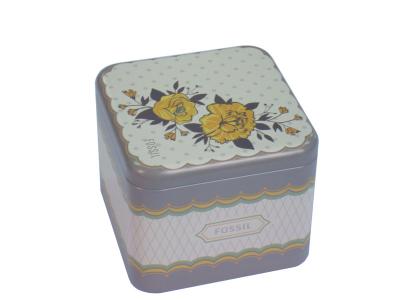 China Fossil Promotional Tin Cans Square With Booklet Paper Inside for sale