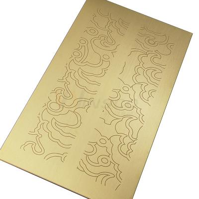 China Hairline Stainless Steel 304 Mirror Finish Titanium Gold Etched Plate for sale