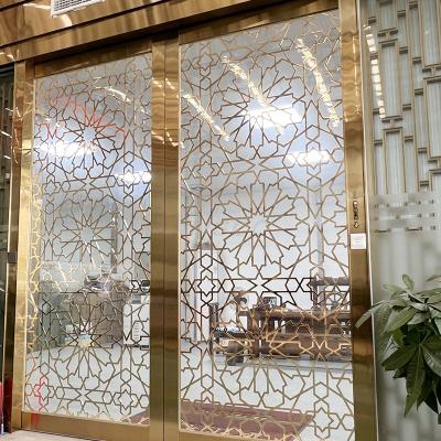 China PVD Color Stainless Steel Screen Partition Living Room Divider With Tempered Glass for sale