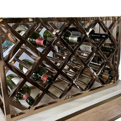 China Non Faded Stainless Steel Metal Fabrication Mirror Surface Metal Wine Rack Rose Gold for sale