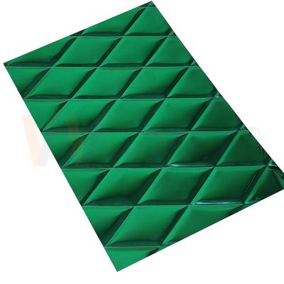 China 1mm Embossed Stainless Steel Sheet Jade Green PVD Coating Small Rhombus Shape for sale