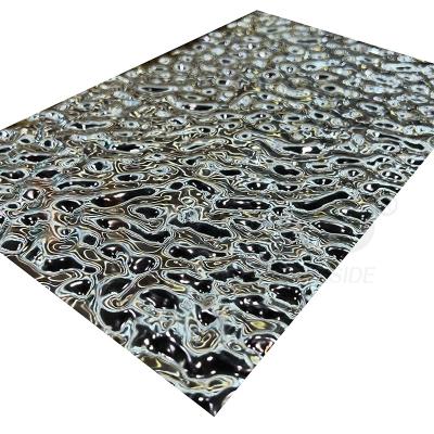 China Small Size Water Ripple Mirror Surface Black Titanium SS Embossed Sheet For Ornamental for sale