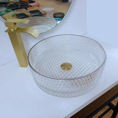 China Bacia de vidro artística ereta livre de vidro da embarcação da bacia de lavagem de 10 polegadas com borda de prata à venda