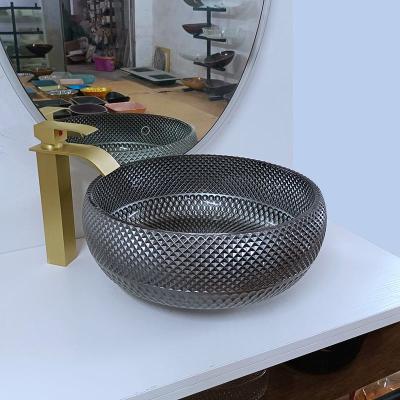 China 180mm Italian Design Silver Bathroom Sink Bowl Round Blue Table Top Counter Wash Basin for sale