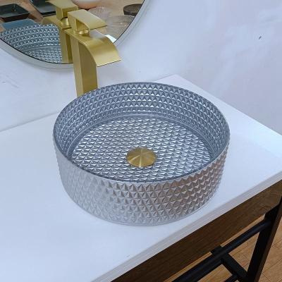 中国 最も最近の様式のテーブルの上の洗面器銀製色、円形の流しボールの浴室360*360*112mm 販売のため