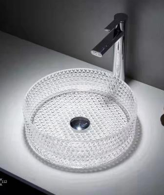 China a mão do tampo da mesa de 12mm lava a bacia 15,5 avança a bacia transparente de Crystal Round Bathroom Sink Basin à venda