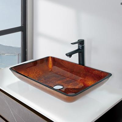 China 110mm Rectangular Table Top Wash Basin Table Top Counter Design Tempered Glass for sale