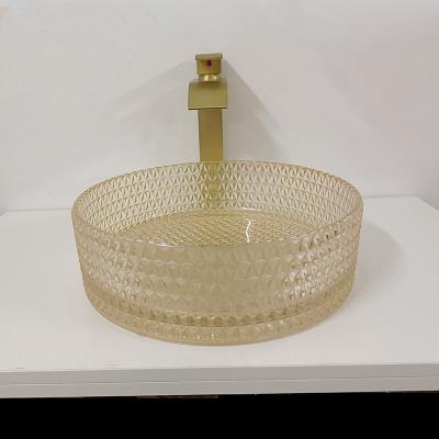 China Champagne Glass Vanity Sink Bowl Cylinder Bathroom Crystal Diamond Art for sale