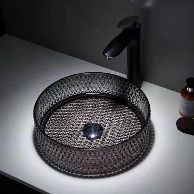 China Modern Glass Vessel Basins Transparent Clear Bathroom Sink Clear Diamond Crystal for sale