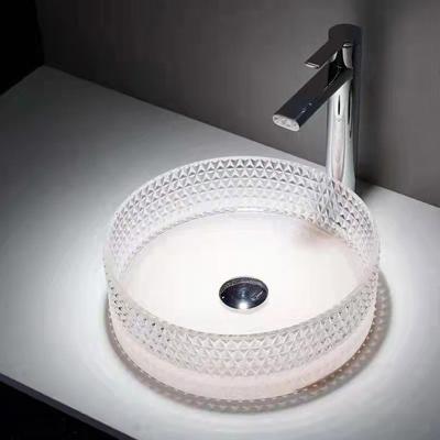 中国 明確なガラス容器は水晶ダイヤモンドのテーブルの上の円形の洗面器395 * 395 * 120mmを沈める 販売のため