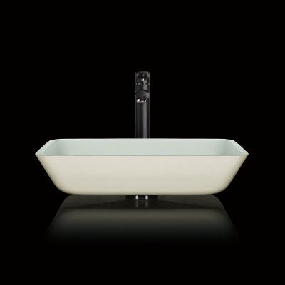 China Pedestal Above Counter Rectangular Vessel Sink Glass Bowl Bathroom Countertop for sale
