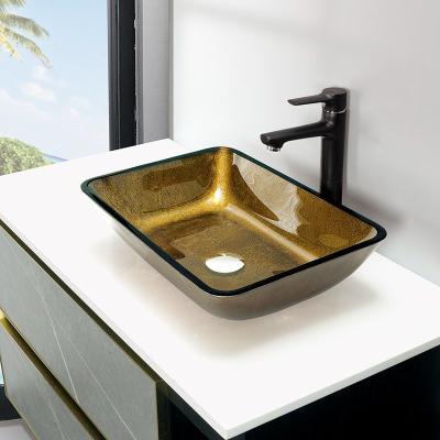 China Bathroom Rectangular Handmade Wash Basins Copper Gold Top Mount Vessel Sink for sale