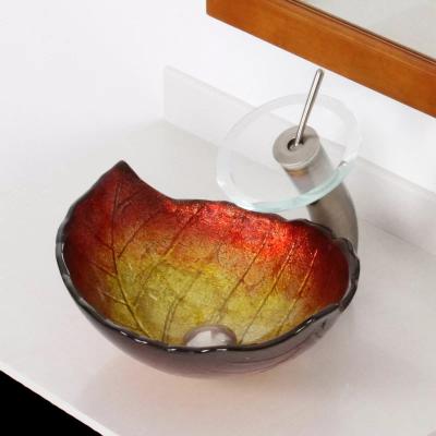 China 12mm Classic Bathroom Sink 180mm Leaf Shape Oval Shape Table Top Wash Basin Gold Copper for sale