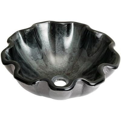 China Flower Shape Large Bowl Bathroom Sink Tempered Glass Hot Melt Gray for sale
