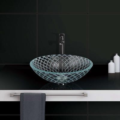 China 145mm Glass Bathroom Vanity Sink Small Shallow Vessel CNC Engraving Transparent for sale