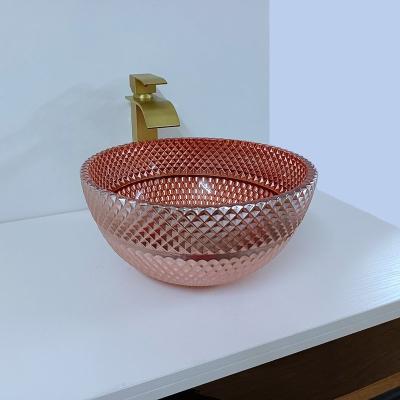 China Shinning Glass Rose Gold Vessel Sink Square Above Counter Electroplated for sale