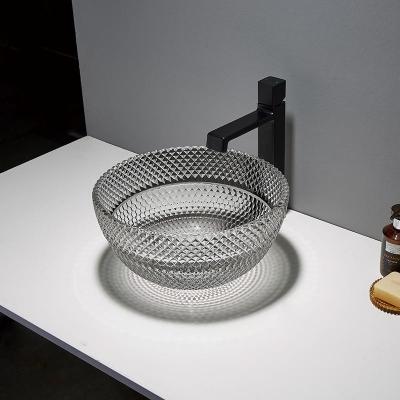 China Toilet Round Black Vessel Sink Glass Bathroom Crystal Transparent for sale