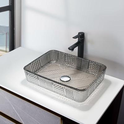 China Chromed Rectangular Vessel Sinks Tempered Glass Silver Crystal for sale