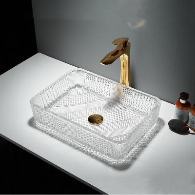 China Rectangular Glass Wash Basin Table Top 12 Inch Crystal Clear for sale