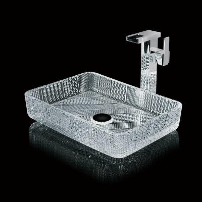 China Crystal Clear Rectangular Countertop Sink Bathroom 460mm 330mm 105mm Hand Wash for sale