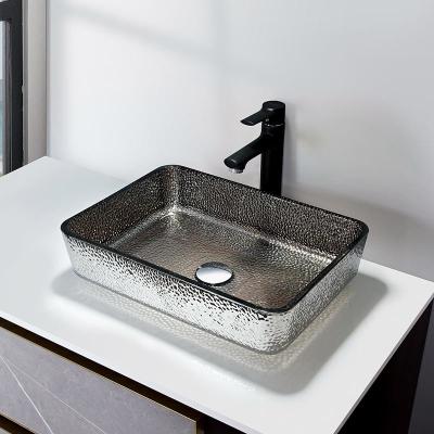 China Silver Chromed Rectangular Above Counter Sink Shinning Shallow Vessel Bathroom Sink for sale
