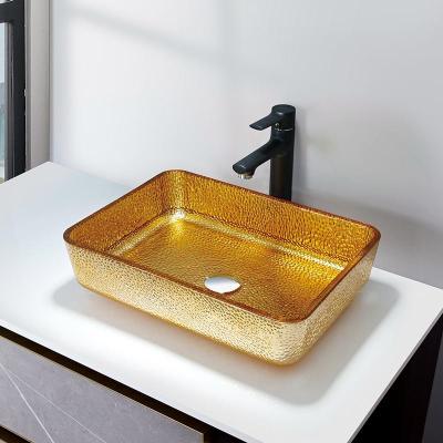 China Luxury Gold Rectangular Vessel Sinks 4.2 Inch Modern Deep Bathroom Sink Basin for sale
